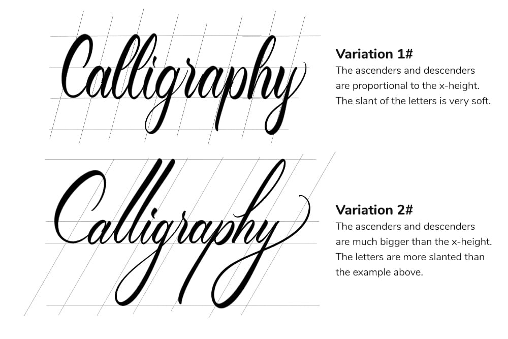 the different modern calligraphy variations you can achieve by tweaking the proportions - Lettering Daily