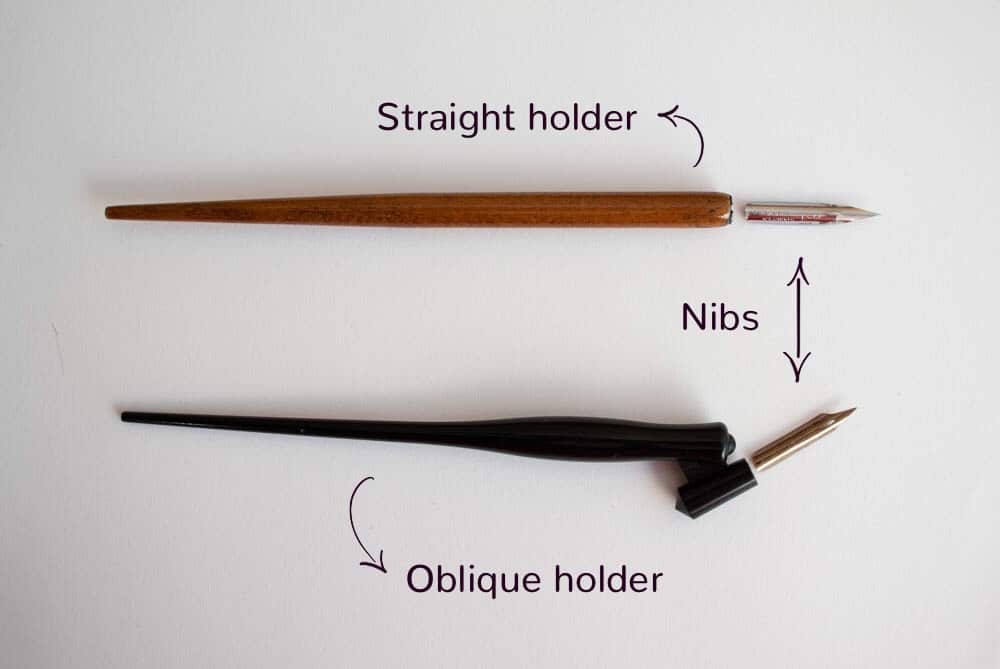 the difference between a straight and an oblique calligraphy holder - Lettering Daily