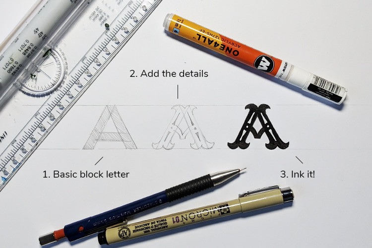 How to draw a vintage letter A