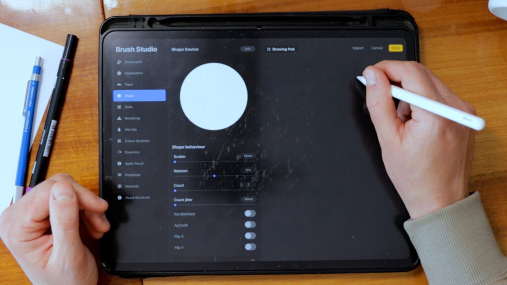 Digital drawing setup with tablet and stylus