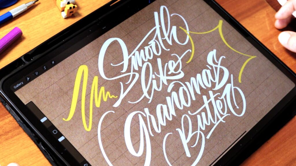 Digital lettering art on a tablet