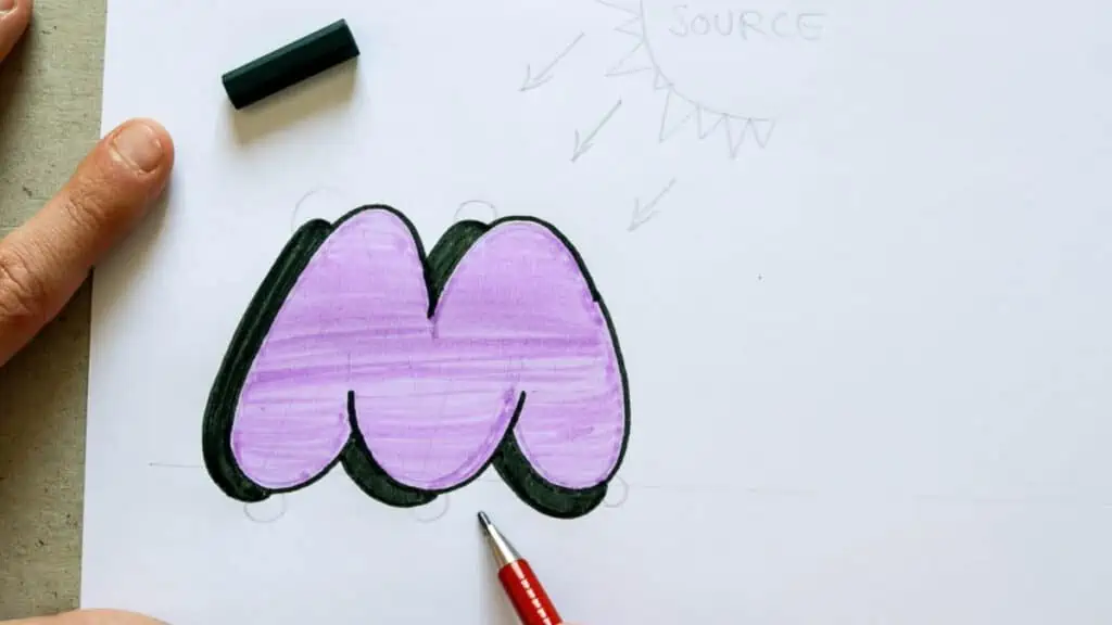 showing the gap of the drop shadow on bubble letters