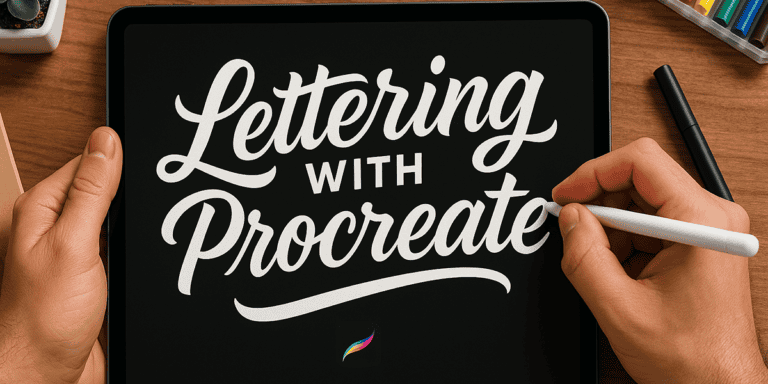 Hand lettering design on a tablet using Procreate