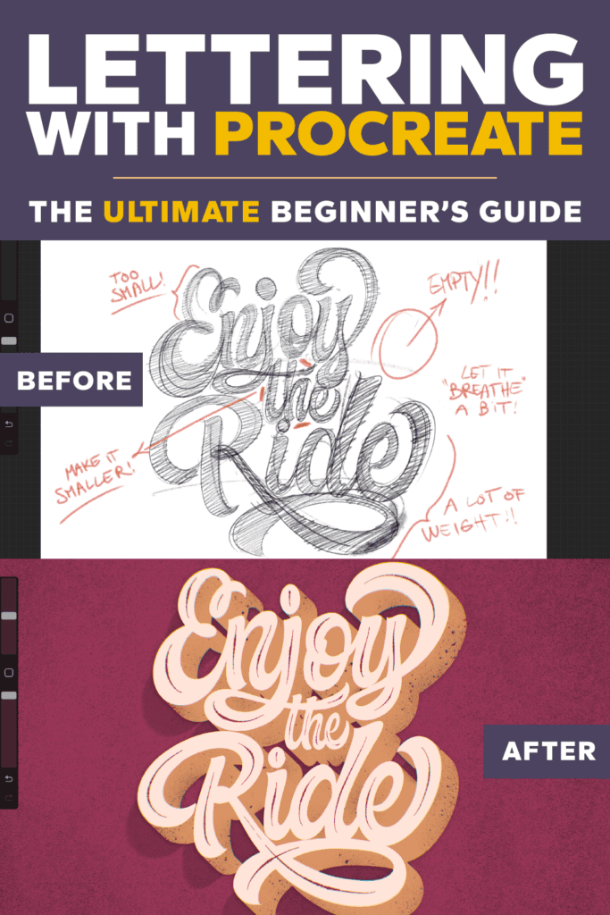 Before and after lettering design comparison.
