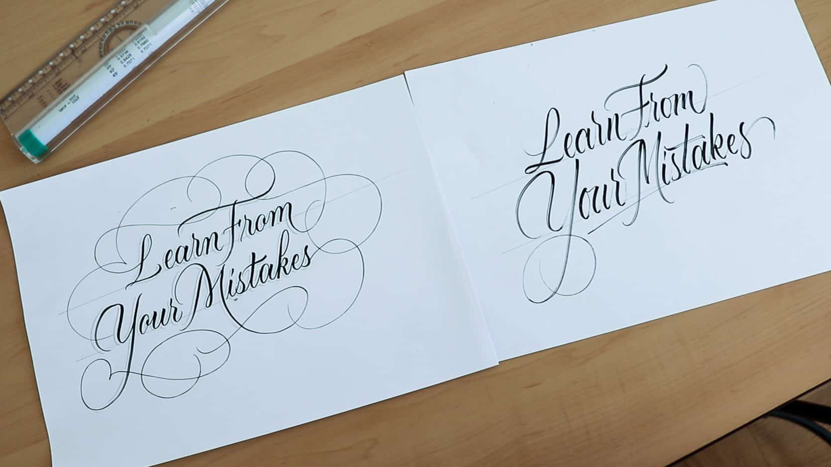 With and without sketching - brush lettering tips