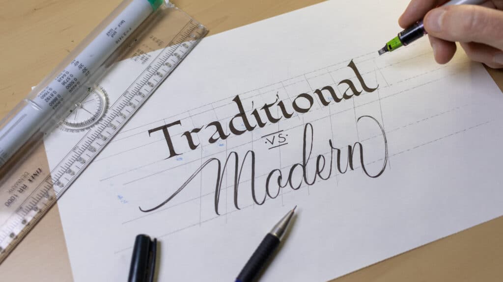 Difference between traditional calligraphy and modern calligraphy.