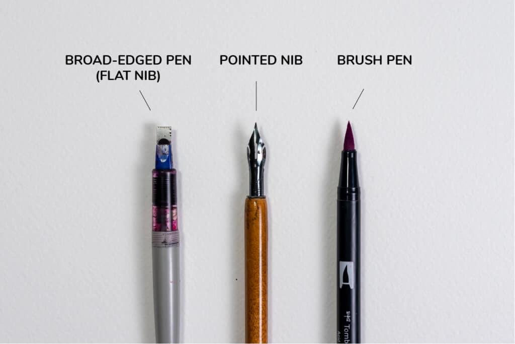 Three main categories of calligraphy pens.