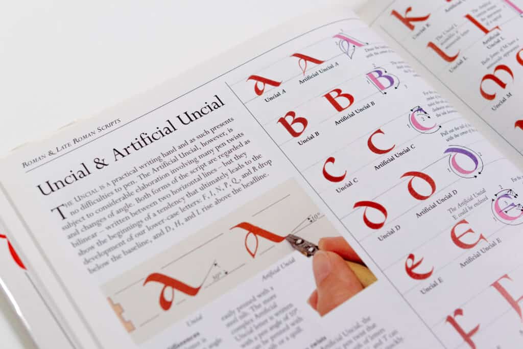Uncial calligraphy exemplar from The Art Of Calligraphy book by David Harris.