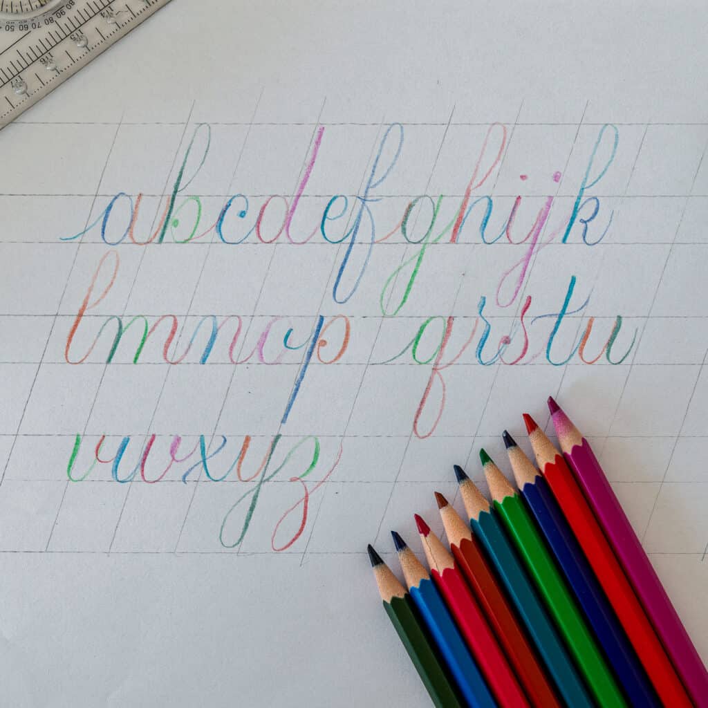 calligraphy with pencils from a to z. 