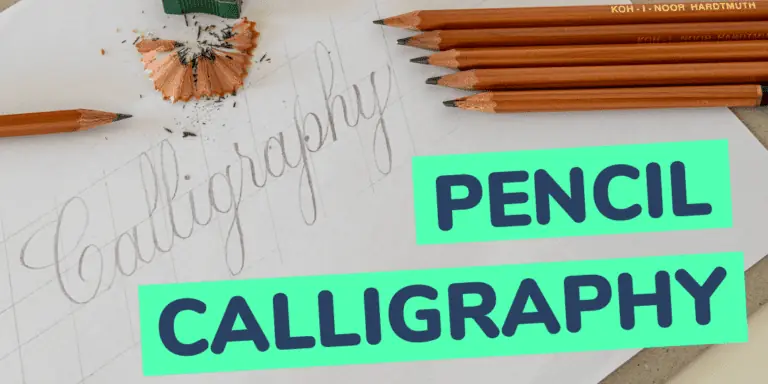 Pencil calligraphy practice on paper with tools.