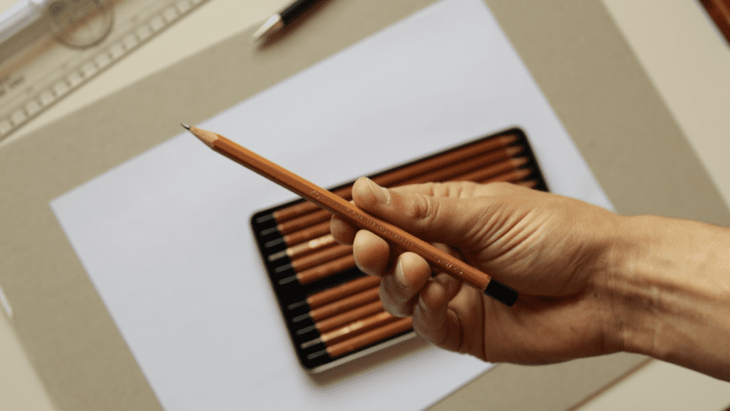 Doing calligraphy using a pencil.