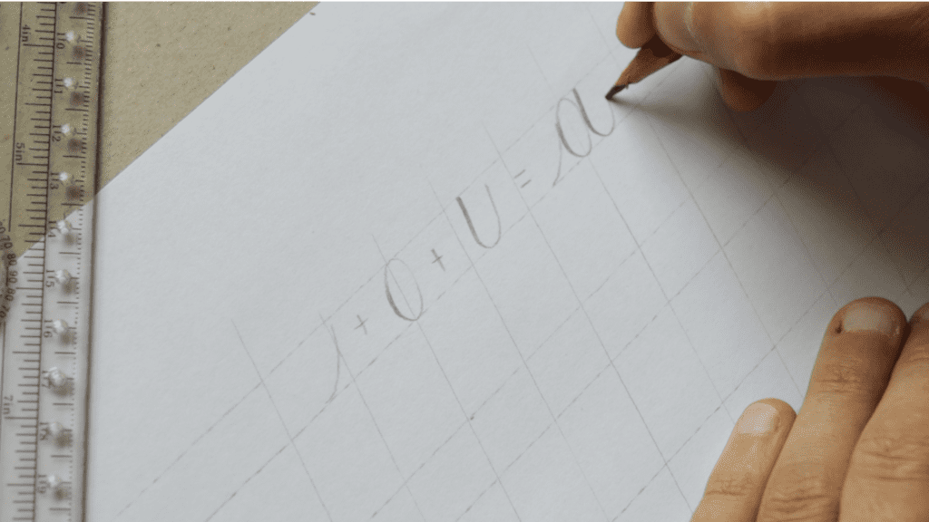 constructing the letter a with calligraphy strokes.