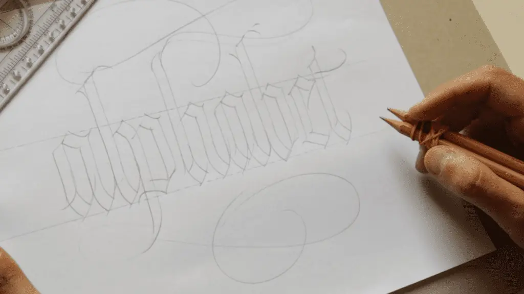 Hand sketching calligraphy of the word alphabet