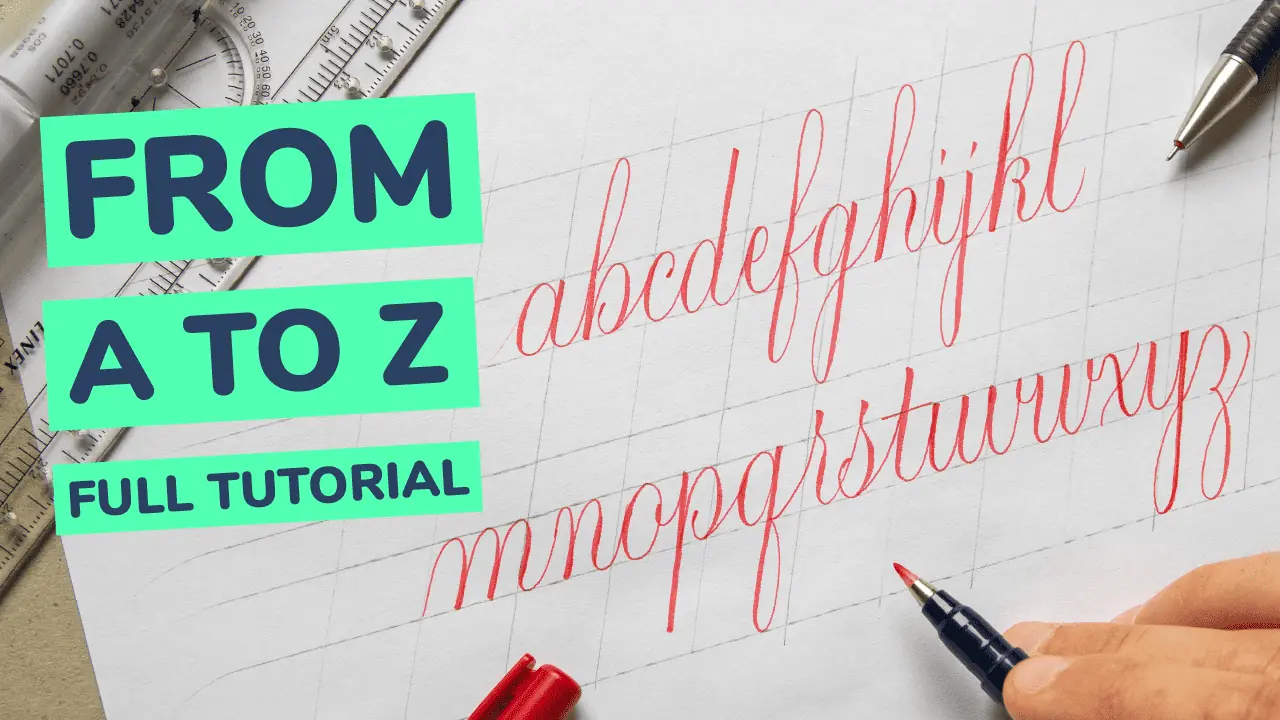 A calligraphy tutorial on alphabet writing.
