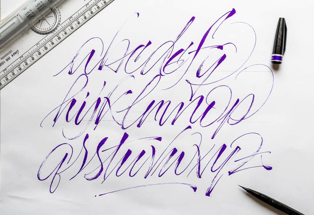 Brush calligraphy alphabet with Pentel Brush Sign Pen.