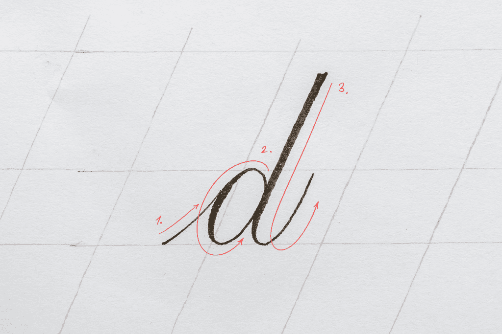 The letter d in calligraphy. 