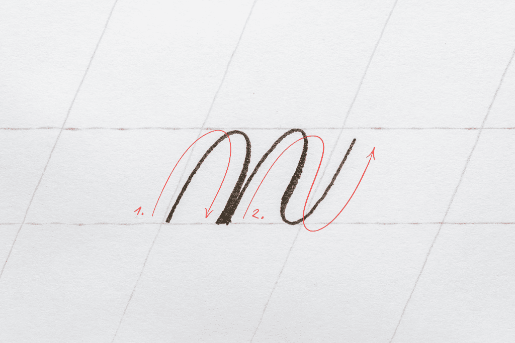 The letter n in calligraphy.