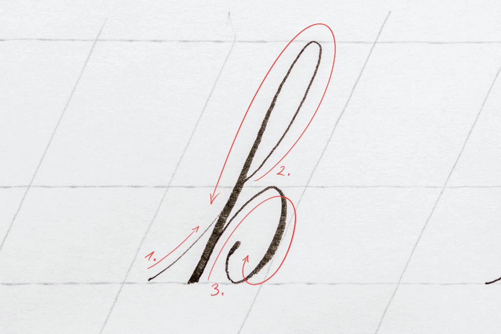 The letter b in calligraphy. 