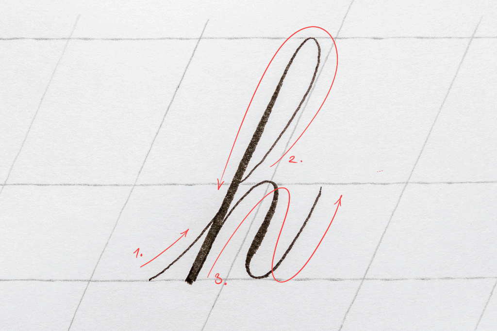 The letter h in calligraphy
