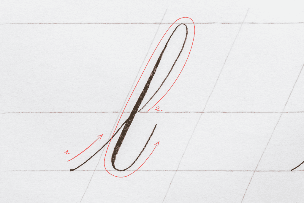 The letter l in calligraphy. 
