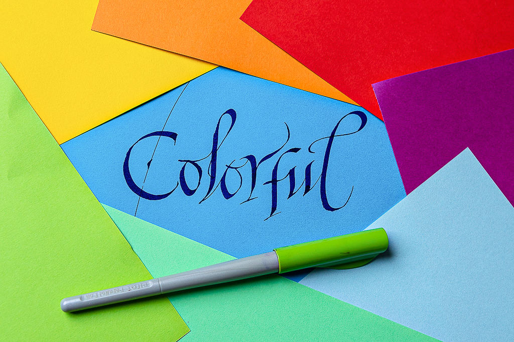 Calligraphy on colored paper. 
