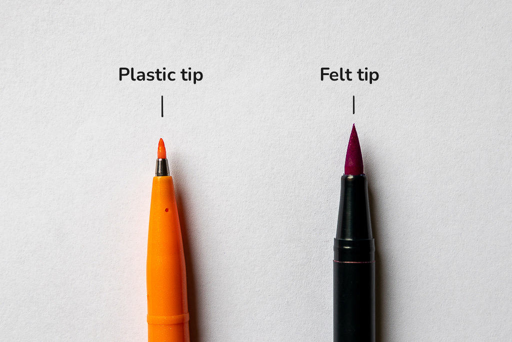 Brush pen plastic tip vs. felt tip. 