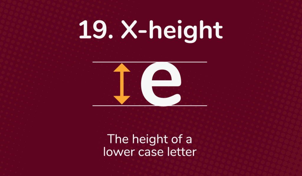 The x-height is shown in yellow on a dark red background