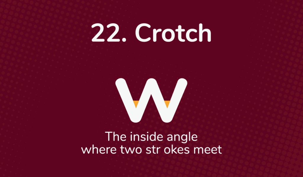 The crotch of a w is shown in yellow on a dark red background