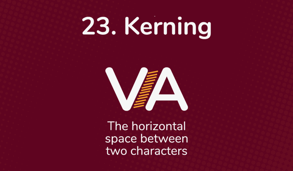 The kerning of a capital V and A is indicated in yellow on a dark red background