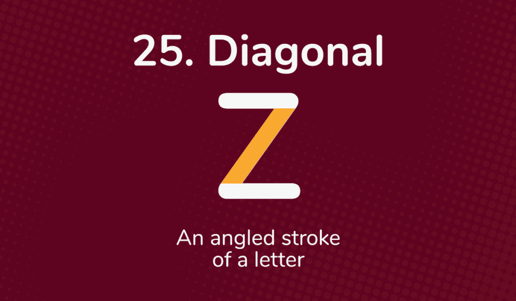 The diagonal stroke of a capital Z is shown in yellow on a dark red background