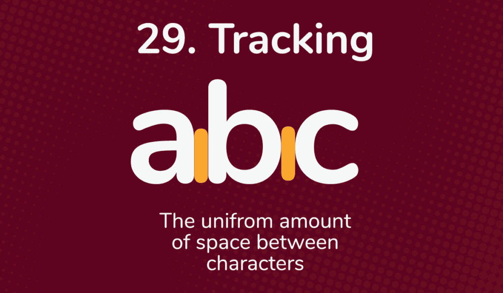 The tracking of lowercase a, b, and c are shown in yellow on a dark red background