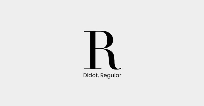 A capital R in Didot, Regular in black