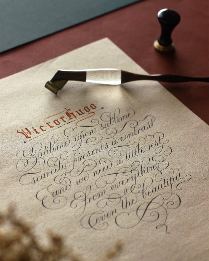 Flourished Copperplate calligraphy example. 