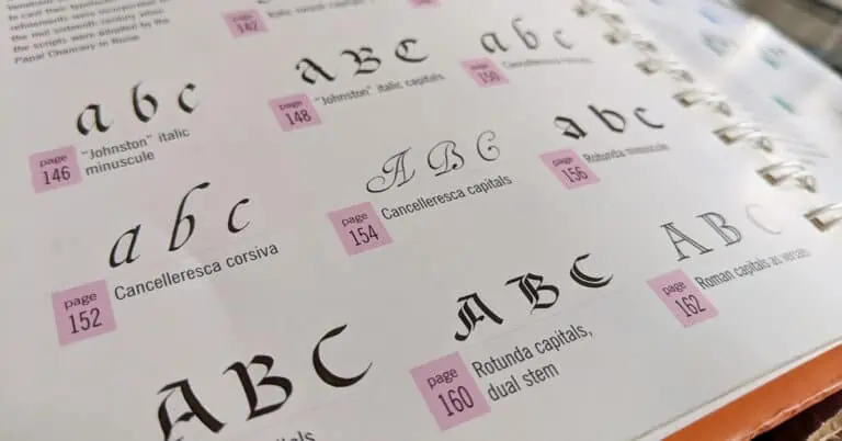 Variety of calligraphic alphabet styles displayed.