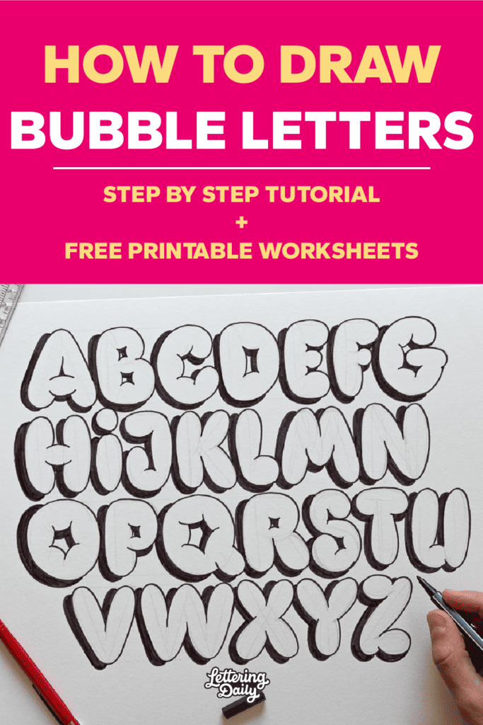 Bubble letters tutorial pinterest pin. 
