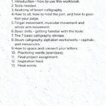 Table of contents for calligraphy workbook.
