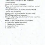 Table of contents for calligraphy workbook.