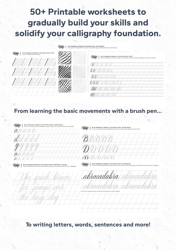 Printable calligraphy worksheets for skill development.
