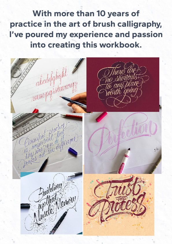 Collage of brush calligraphy practice examples