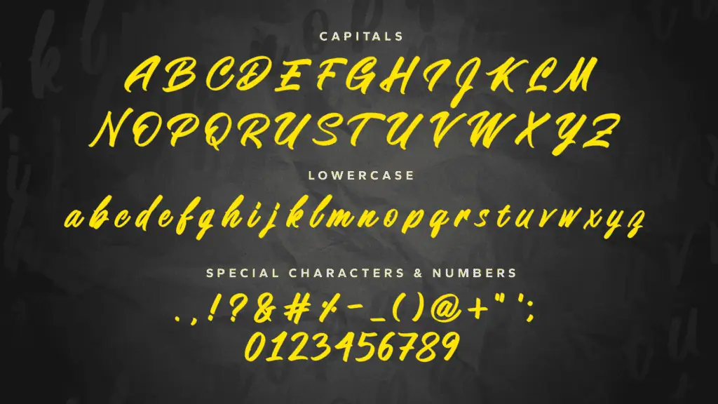 Display of all the characters of the Gin & Juice font.