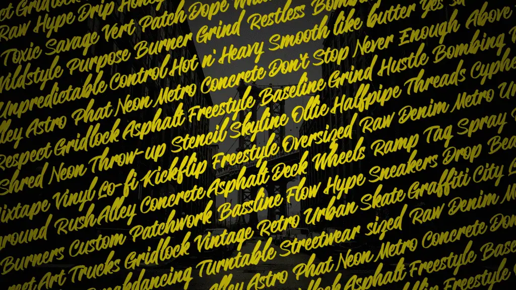 yellow handwritten words on a dark background.