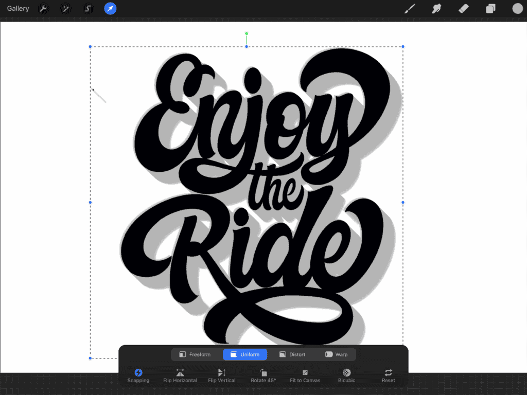 Stylized text: Enjoy the ride in black.