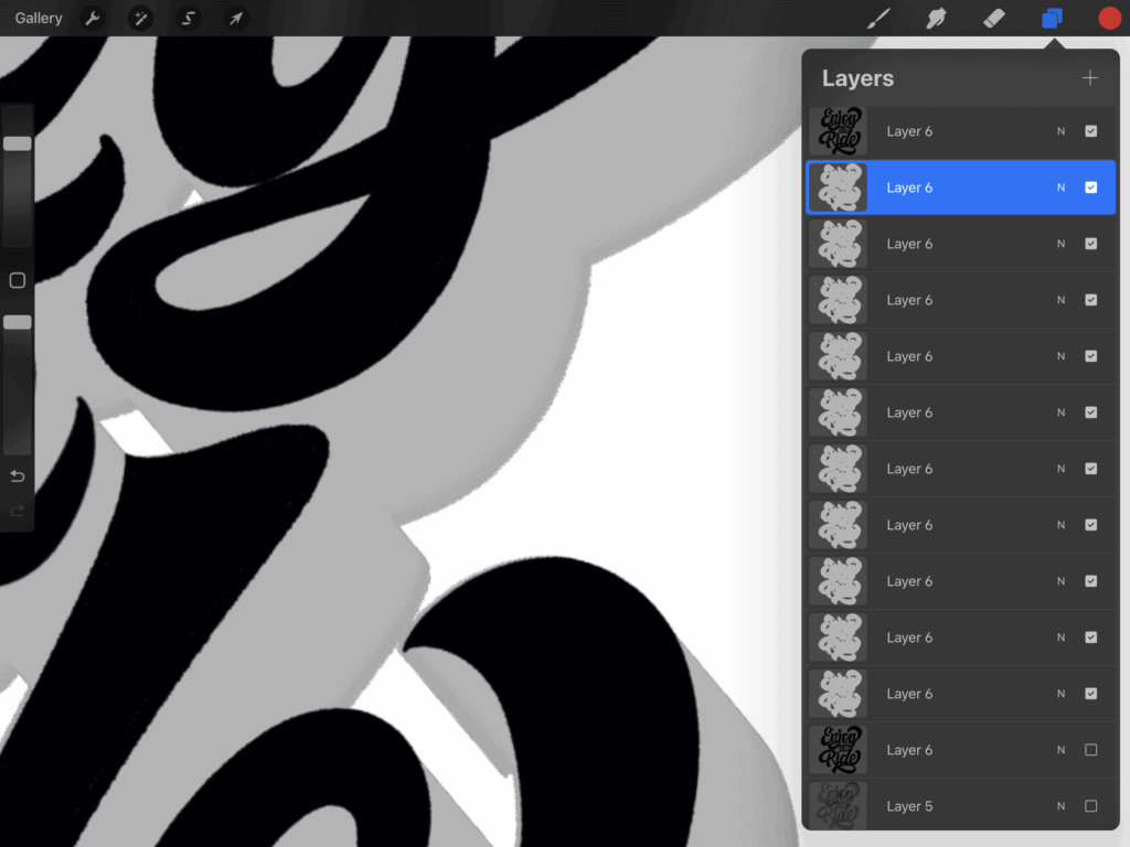 Close-up of digital design layers in software.