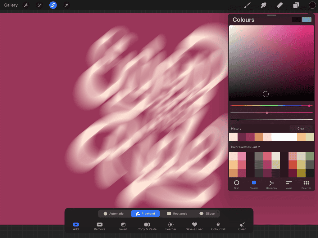 Artistic design with blurred text on pink background.