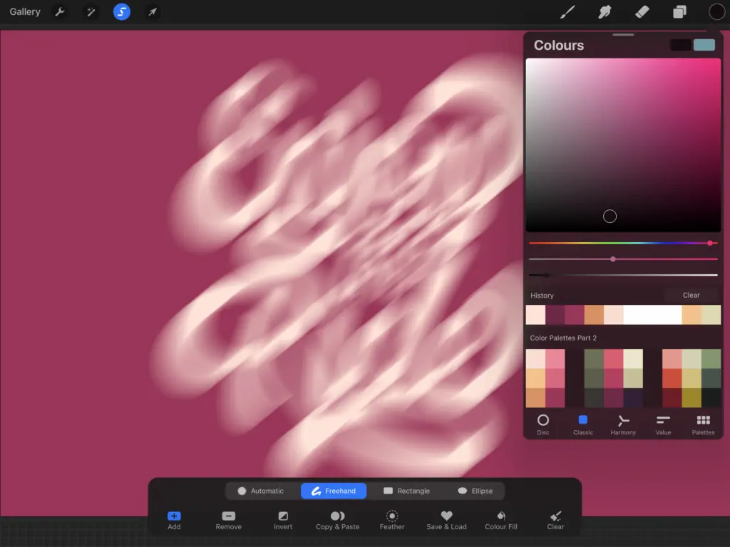Artistic design with blurred text on pink background.