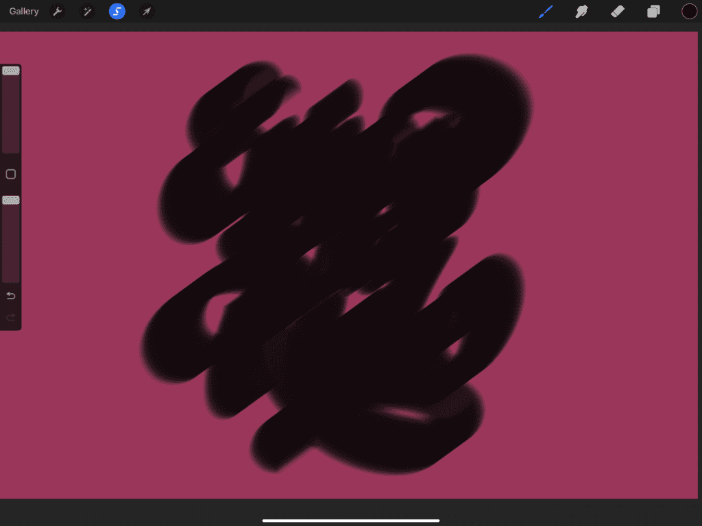 Abstract design with dark brush strokes on pink background.