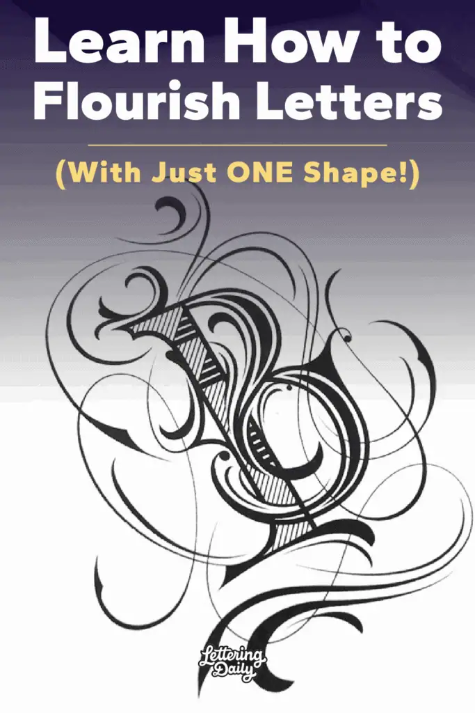 Decorative lettering flourish tutorial with one shape.