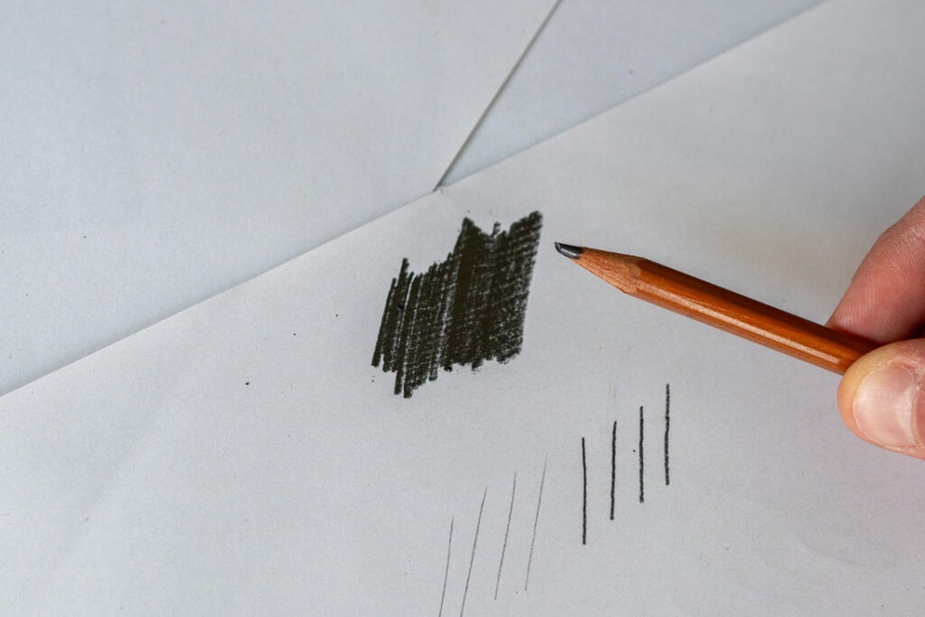 Hand drawing with a pencil on paper.