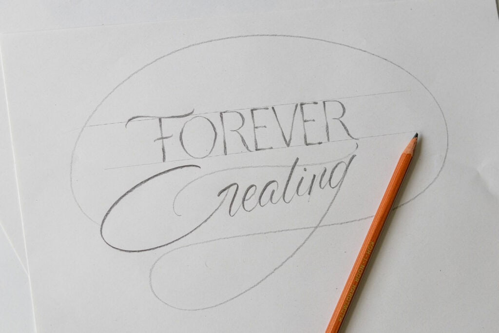Pencil sketch of 'Forever Creating' design