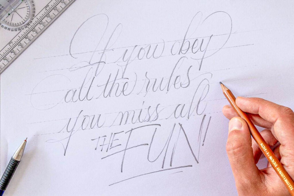 Handwriting the quote about rules and fun.
